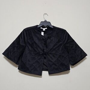 Anna & Ava Women's Jacket S/M Black Cropped Short Sleeves Front Tie Closure 1070